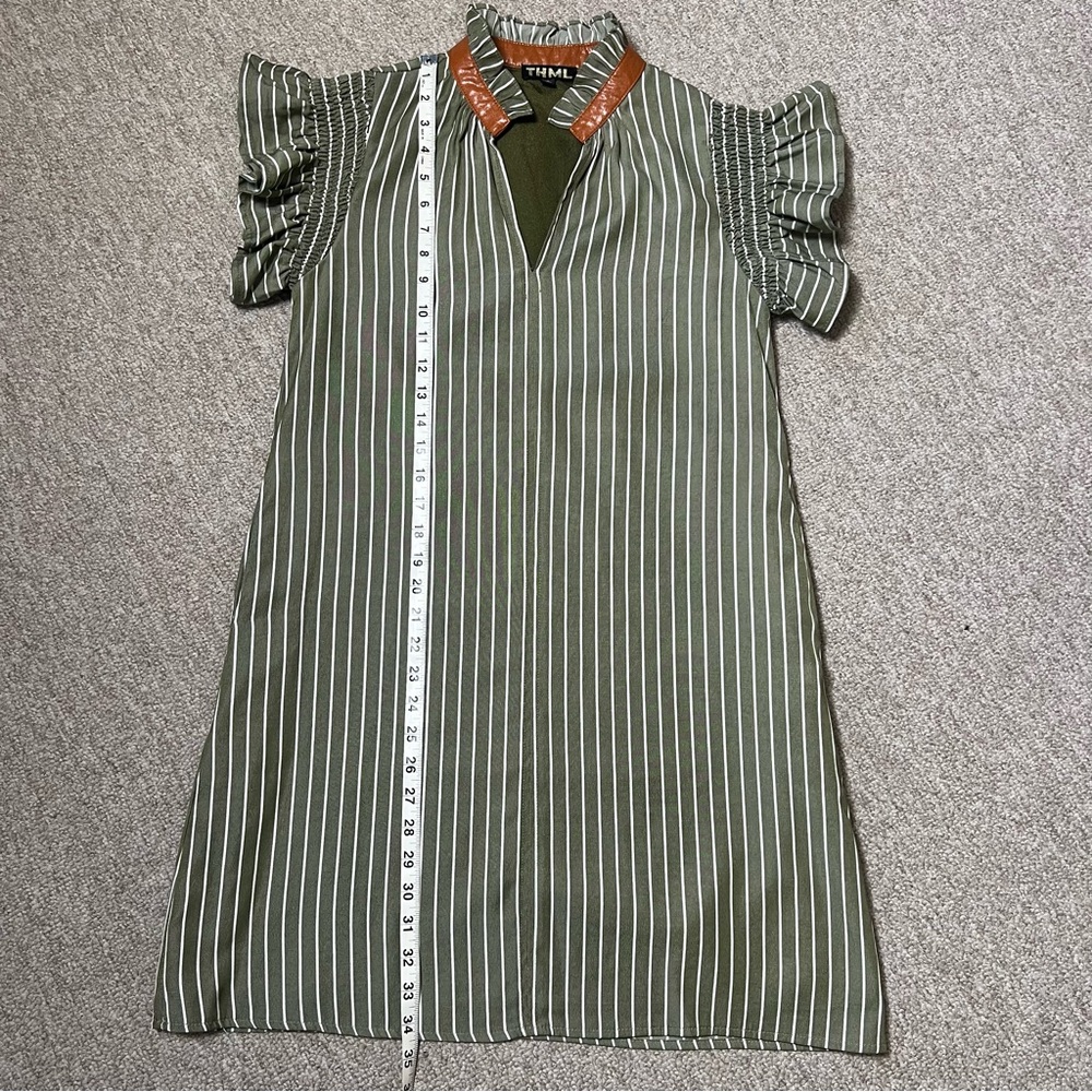 THML Emily Olive & White Striped Flutter Sleeve Mini Dress - Picture 6 of 9